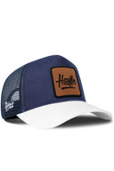Gorra Blanco-Marino Cordura Trucker con Parche Hustle