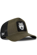 Gorra Caqui-Negro Cordura Trucker con Parche Lobo Oscuro