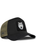Gorra Negro-Caqui Cordura Trucker con Parche Lobo Oscuro