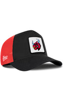 Gorra Negro-Rojo Cordura Trucker con Parche Toro Rojo