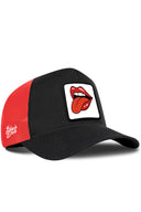 Gorra Negro-Rojo Cordura Trucker con Parche Labios