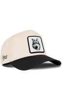 Gorra Negro-Beige Béisbol con Parche Lobo Sabio