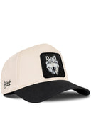 Gorra Negro-Beige Béisbol con Parche Lobo Oscuro