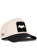 Gorra Negro-Beige Béisbol con Parche Murciélago