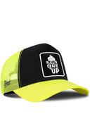 Gorra Neón-Negro Trucker Clásico con Parche Never Give Up