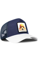 Gorra Blanco-Marino Cordura Trucker con Parche Perro Divertido