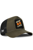 Gorra Caqui-Negro Cordura Trucker con Parche Good Luck