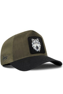Gorra Negro-Caqui Cordura Trucker con Parche Lobo Oscuro