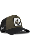 Gorra Negro-Caqui Cordura Trucker con Parche Lobo Aullador Forestal