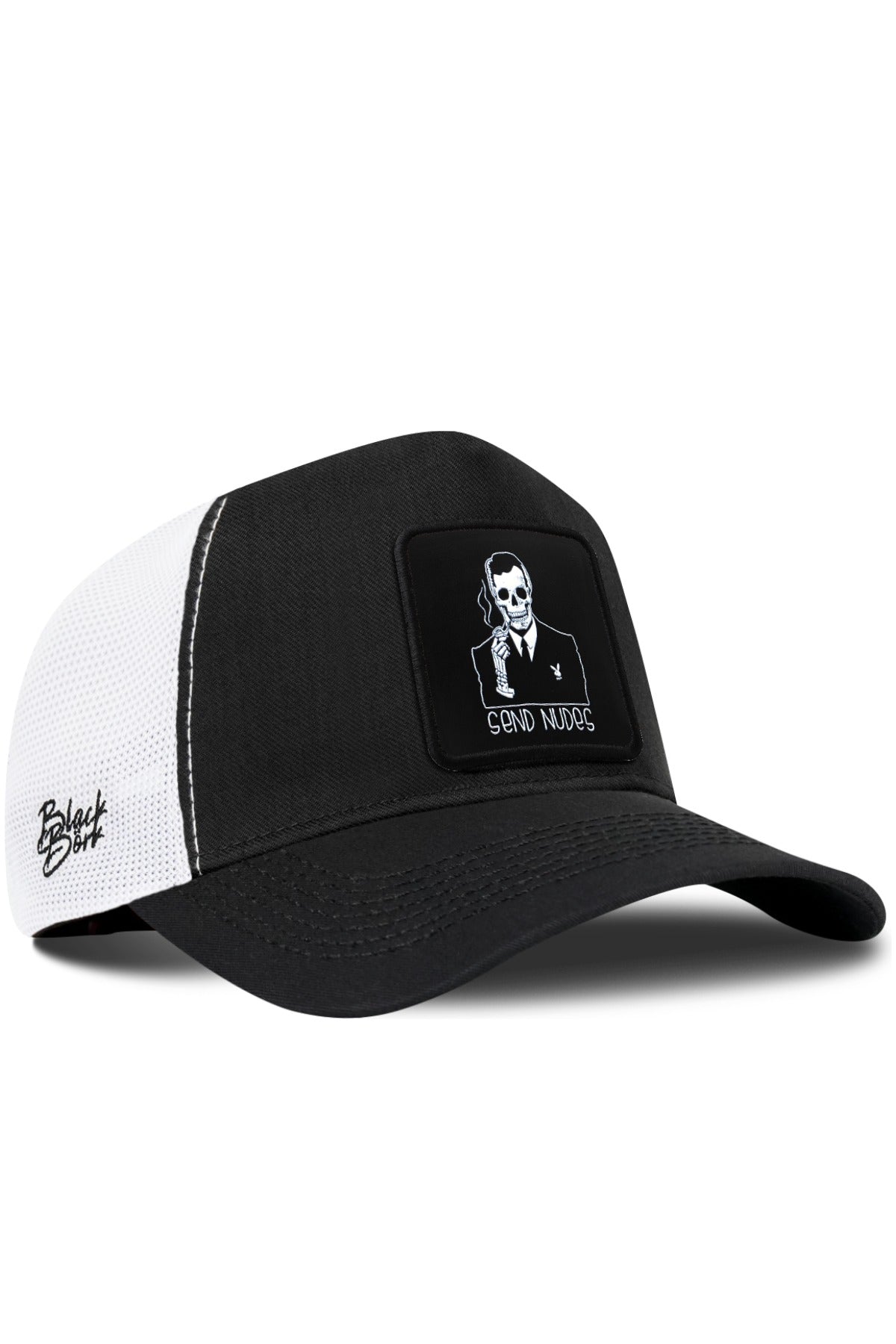 Gorra Negro-Blanco Cordura Trucker con Parche Send Nude