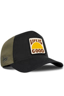Gorra Negro-Caqui Cordura Trucker con Parche Life Is Good