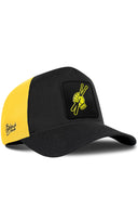 Gorra Negro-Amarillo Cordura Trucker con Parche Baquetas
