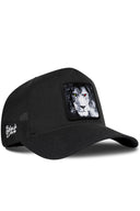 Gorra Negro Cordura Trucker con Parche León Oscuro