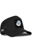 Gorra Negro Cordura Trucker con Parche Leopardo Blanco