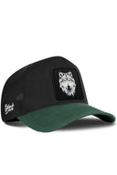 Gorra Verde Petróleo-Negro Cordura Trucker con Parche Lobo Oscuro