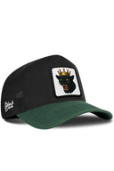 Gorra Verde Petróleo-Negro Cordura Trucker con Parche Pantera Corona