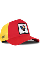 Gorra Rojo-Amarillo Trucker con Parche Gallo Colorido