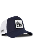 Gorra Marino-Blanco Trucker con Parche Leopardo