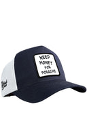 Gorra Azul Marino -Blanco Hip Hop Premium con Parche I Need Money for Porshe