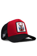 Gorra Negro Rojo Hip Hop Premium con Parche ciervo
