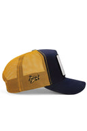 Gorra Azul Marino - Amarillo Hip Hop Premium con Parche Lobo